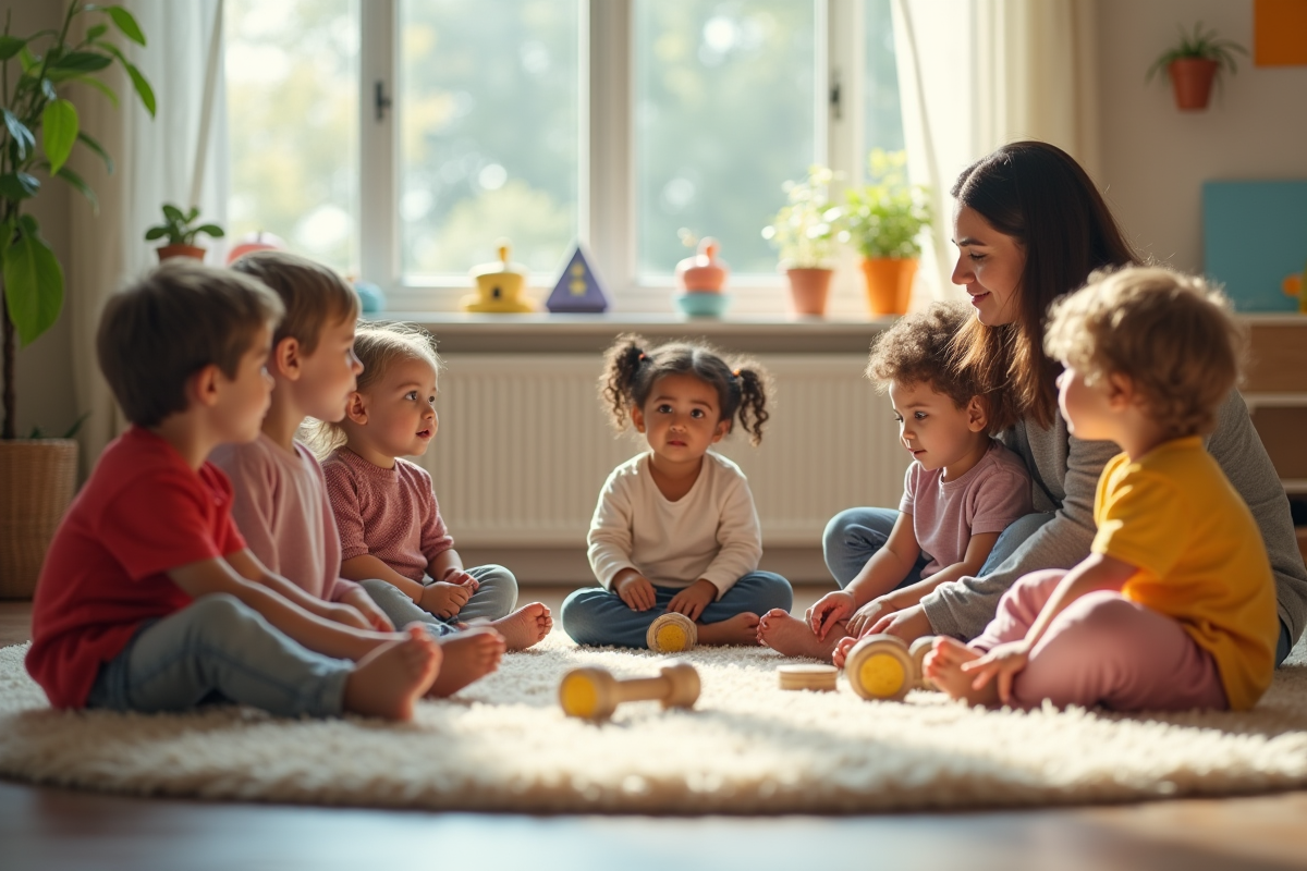 Enfants en groupe dans une classe maternelle lumineuse