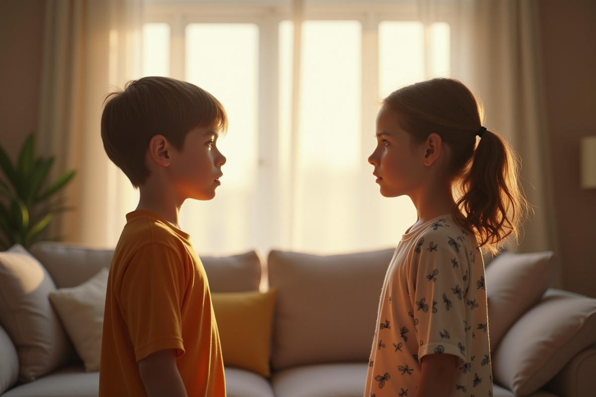 Adolescents séparés dans un salon lumineux en tension