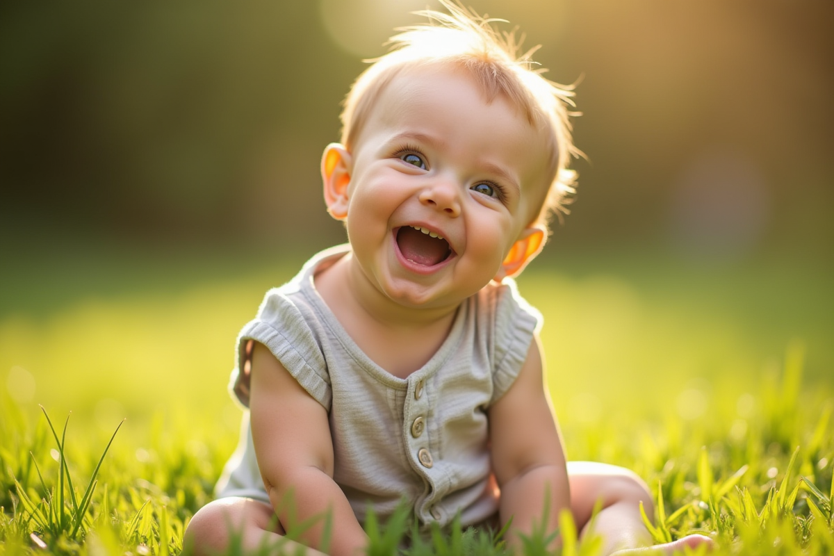 Bébé riant assis dans l