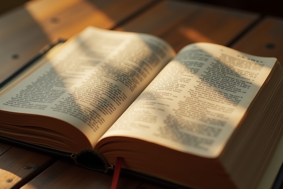 Bible ouverte avec le chiffre 33 souligné sur une table en bois