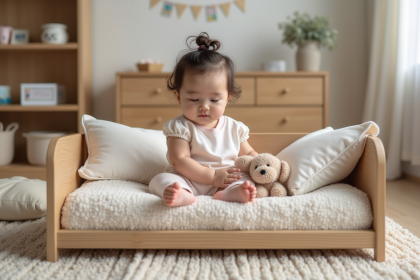 Petite fille de 18 mois dans une nurserie calme et chaleureuse