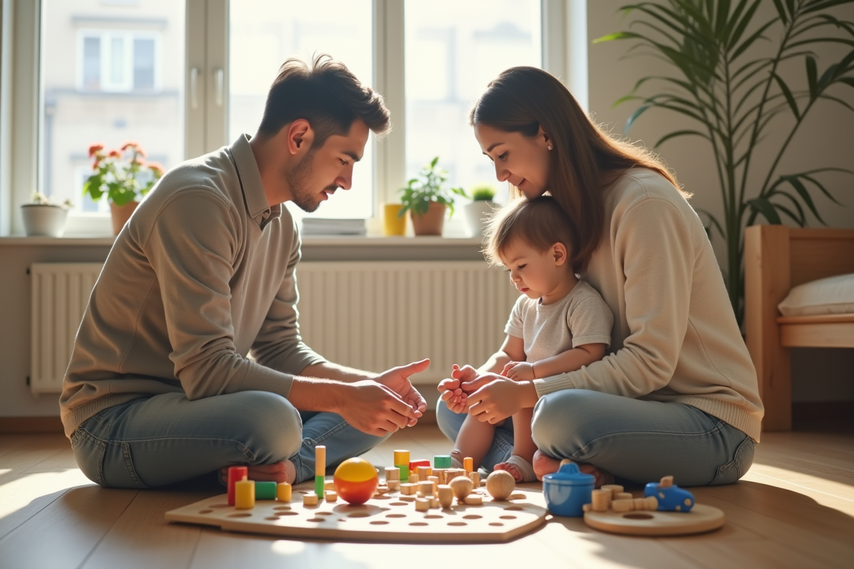 Enfant frustré avec parent encourageant à la maison