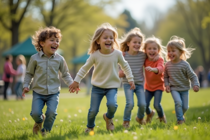 Groupe d'enfants jouant dans un parc en plein air