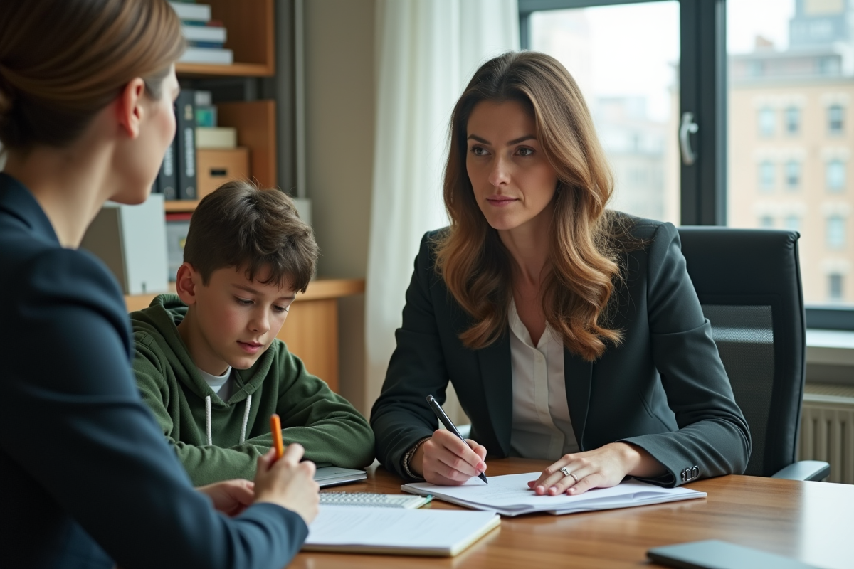Femme et enfant en réunion dans un bureau professionnel