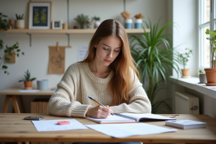 Jeune femme dessinant dans un bureau lumineux et moderne