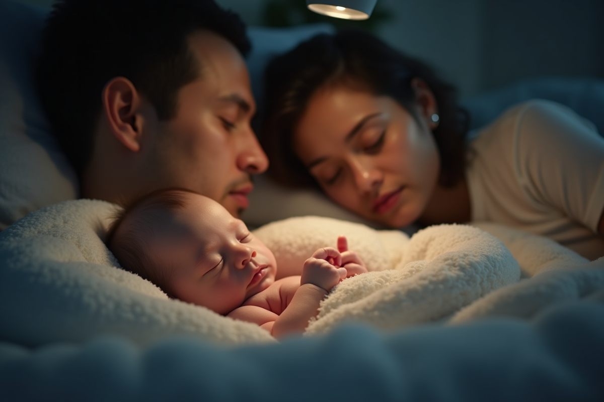 Parents veillant sur leur bébé endormi dans la nurserie