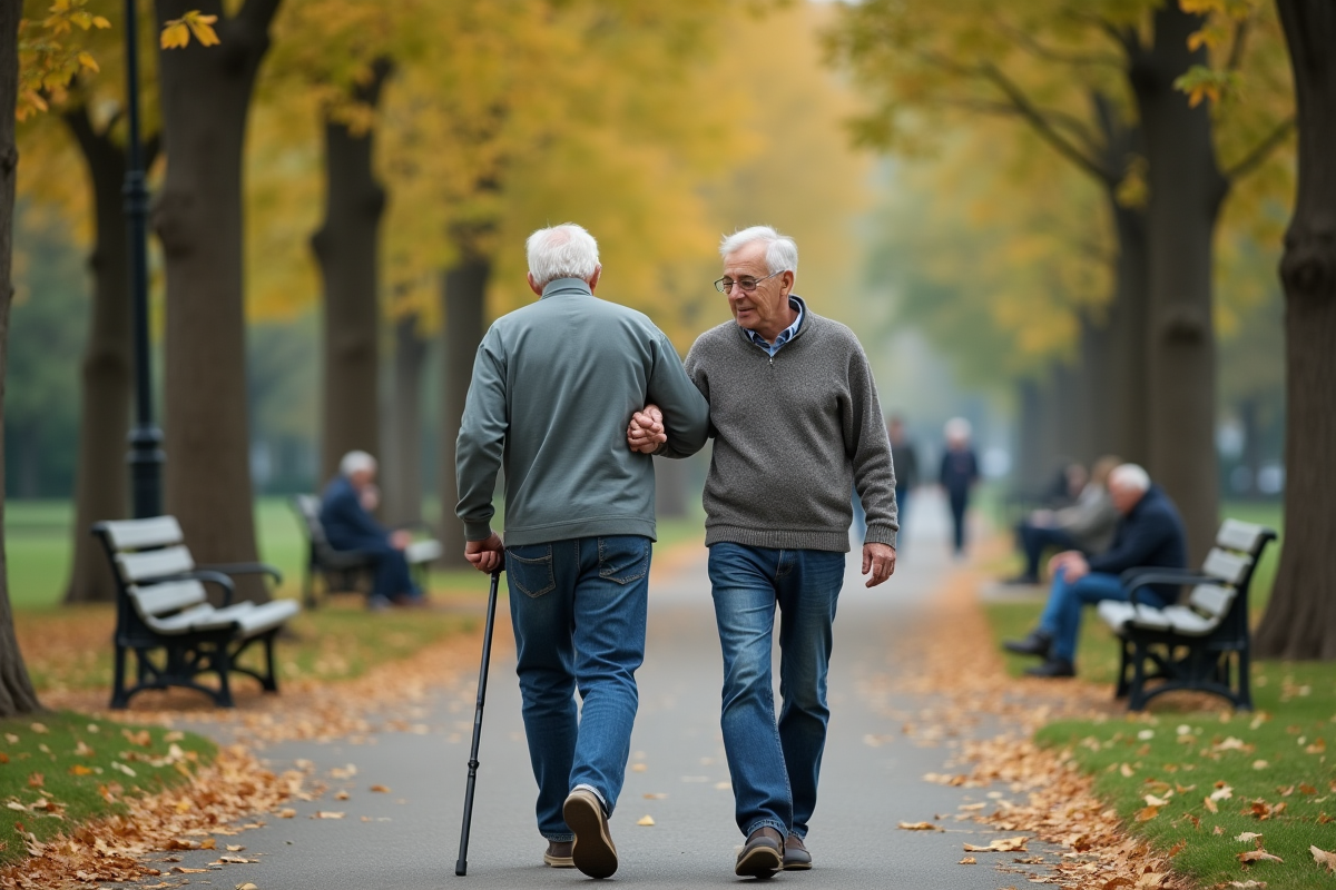 Fils aidant son père âgé lors d