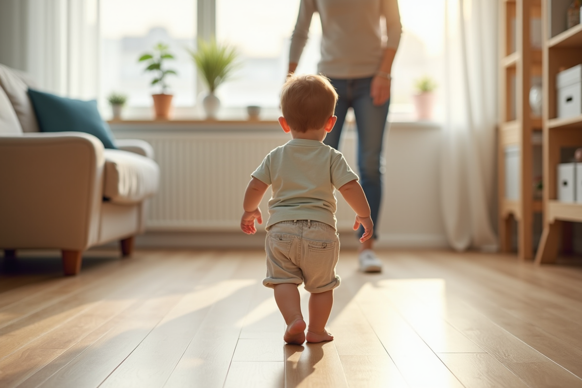 Tout-petit de 2 ans marchant vers un parent souriant
